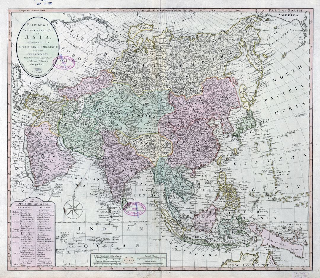 Large scale antique political map of Asia - 1791