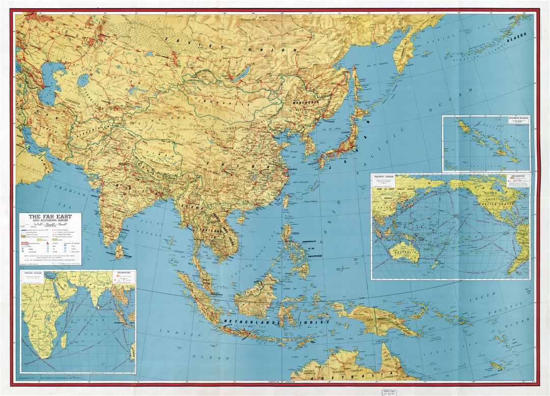 Large scale detailed old map of the Far East and adjoining areas - 1943