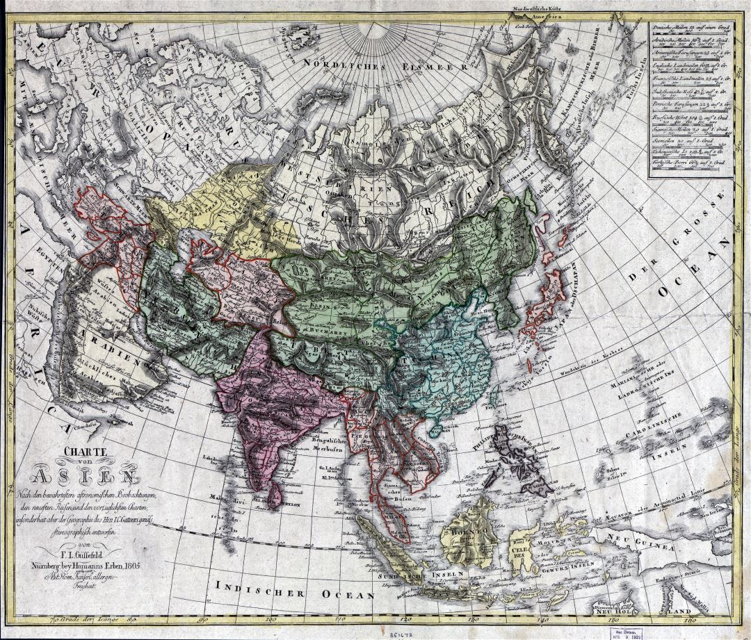 Large scale old map of Asia - 1805
