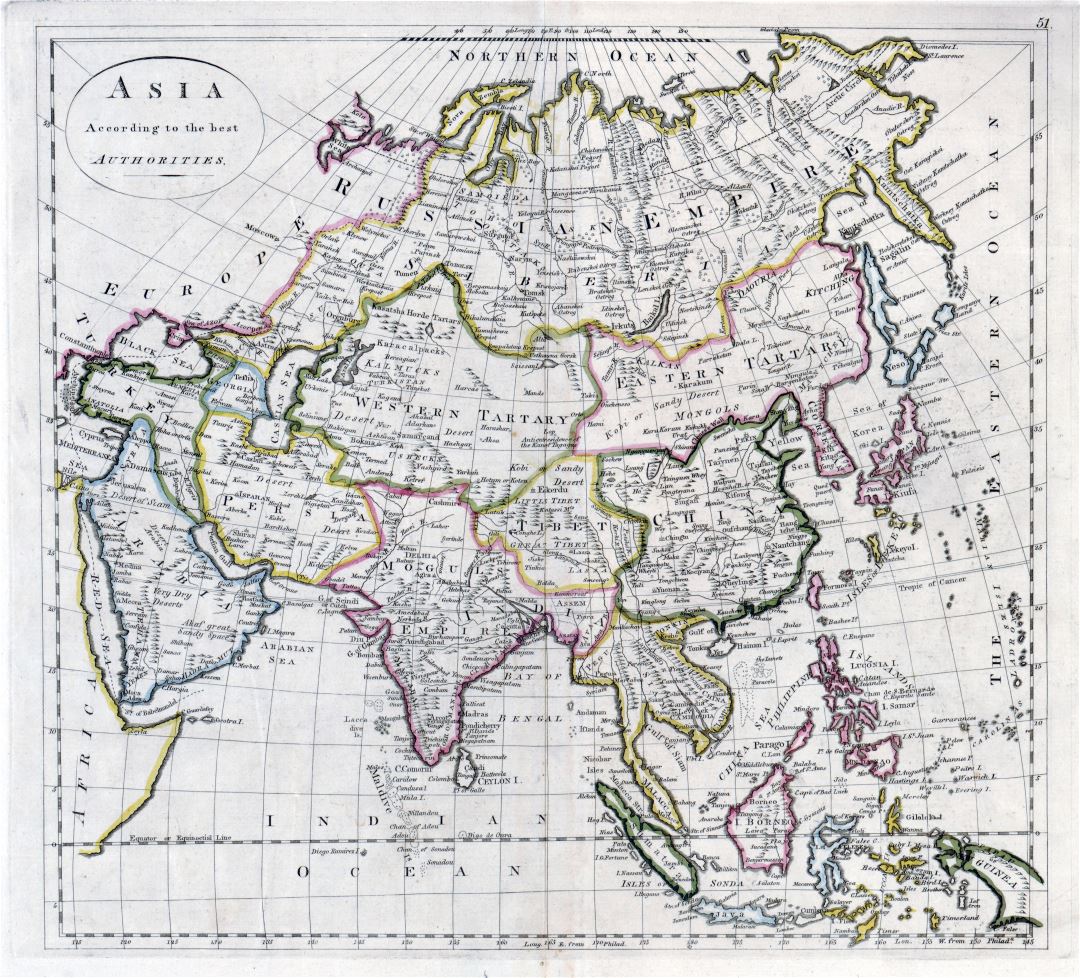Large scale old map of Asia - 1814