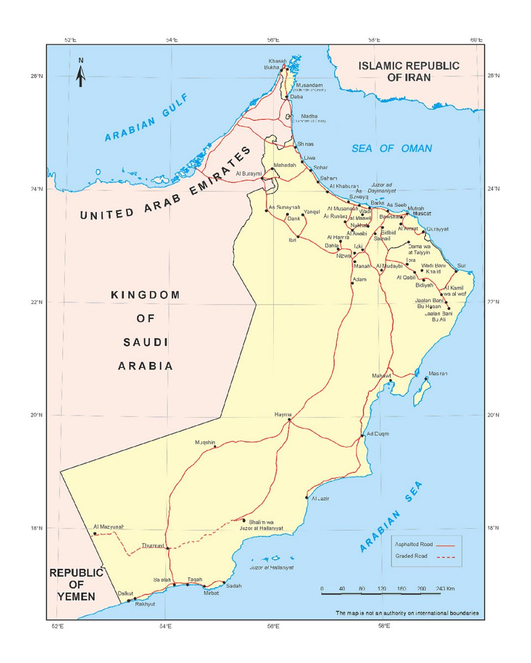 Detailed map of Oman with roads and cities