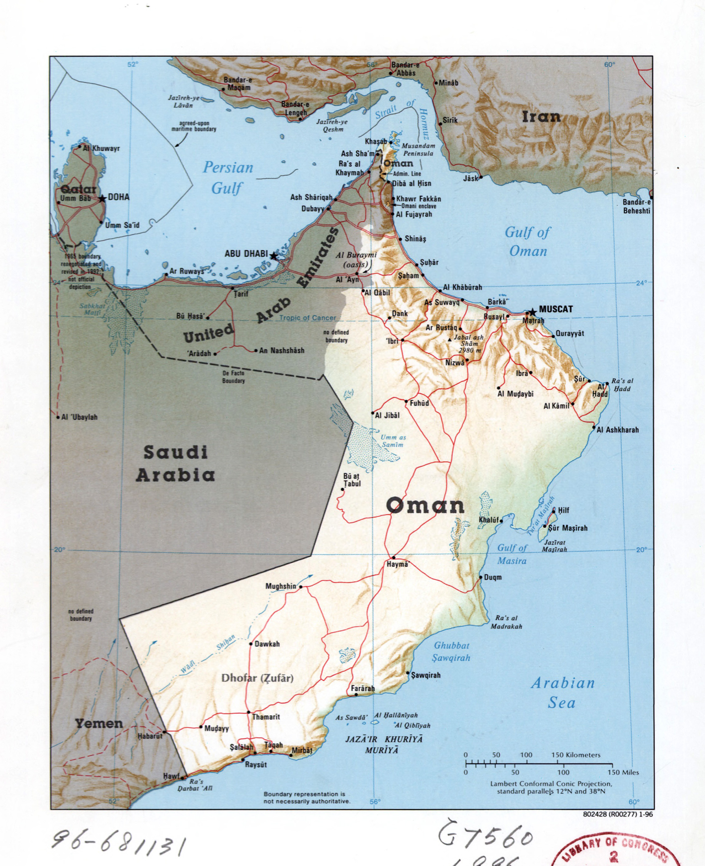 Large Detailed Political Map Of Oman With Relief Roads And Major 