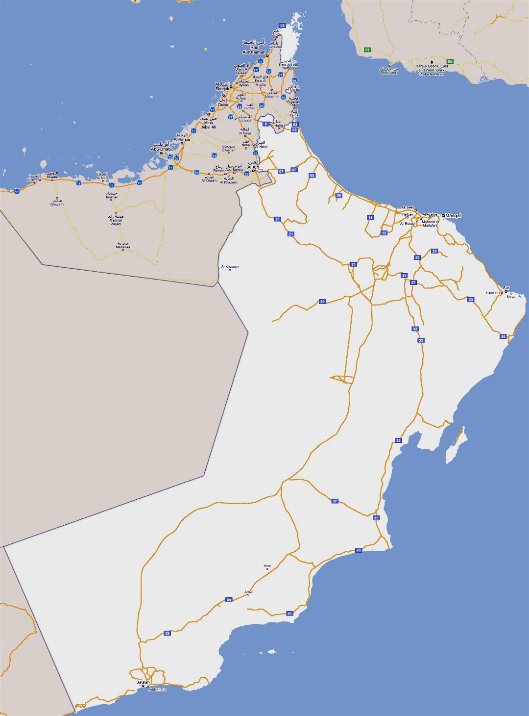 Large road map of Oman with cities