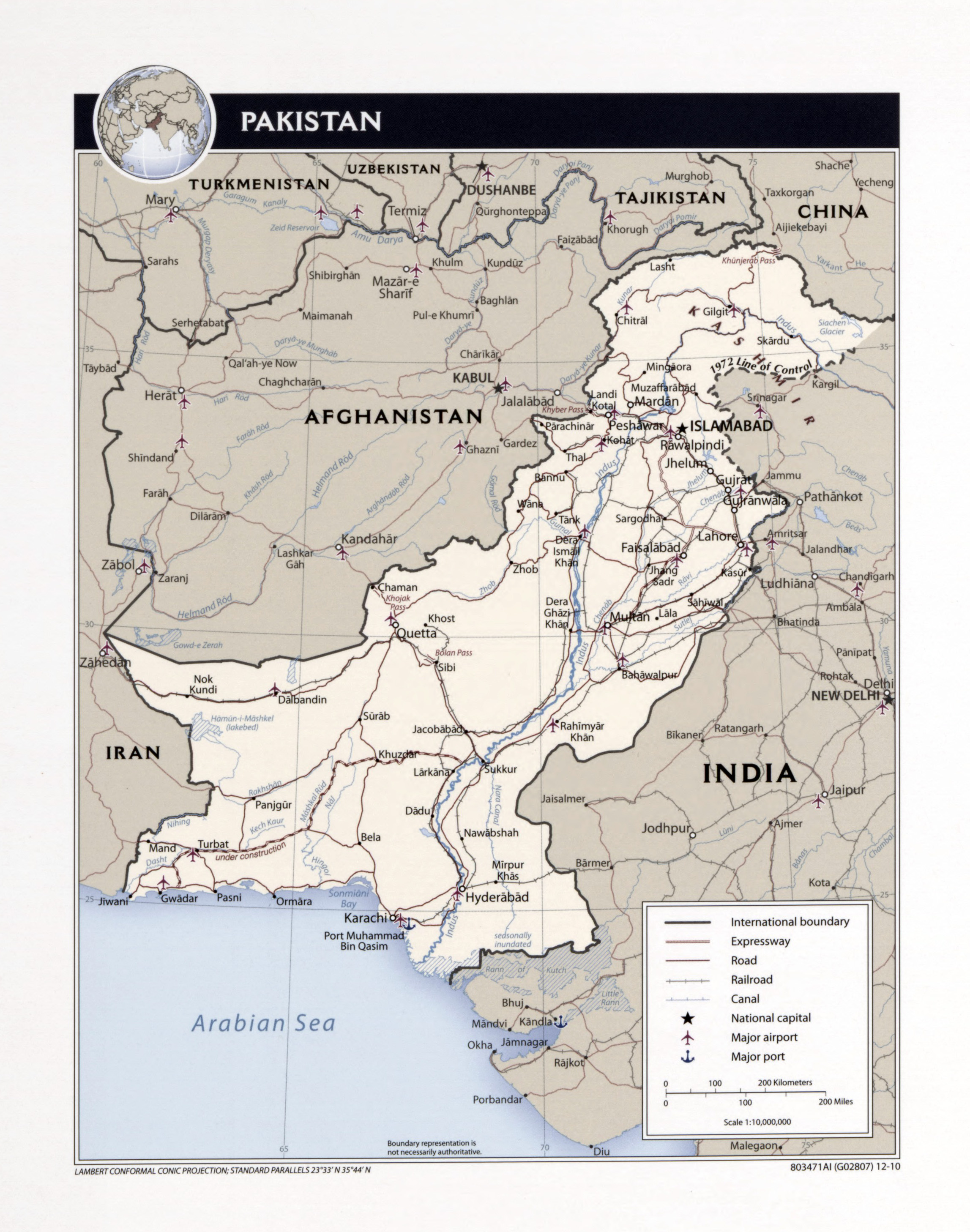 Large Detailed Political Map Of Pakistan With Roads Railroads Cities Airports Ports And Other Marks 2010 