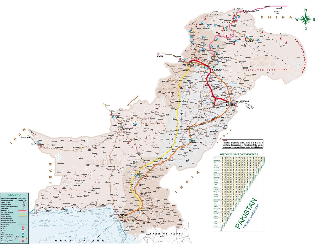 Large detailed tourist guide map of Pakistan