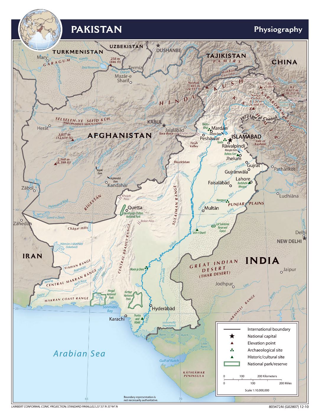 Large physiography map of Pakistan - 2010
