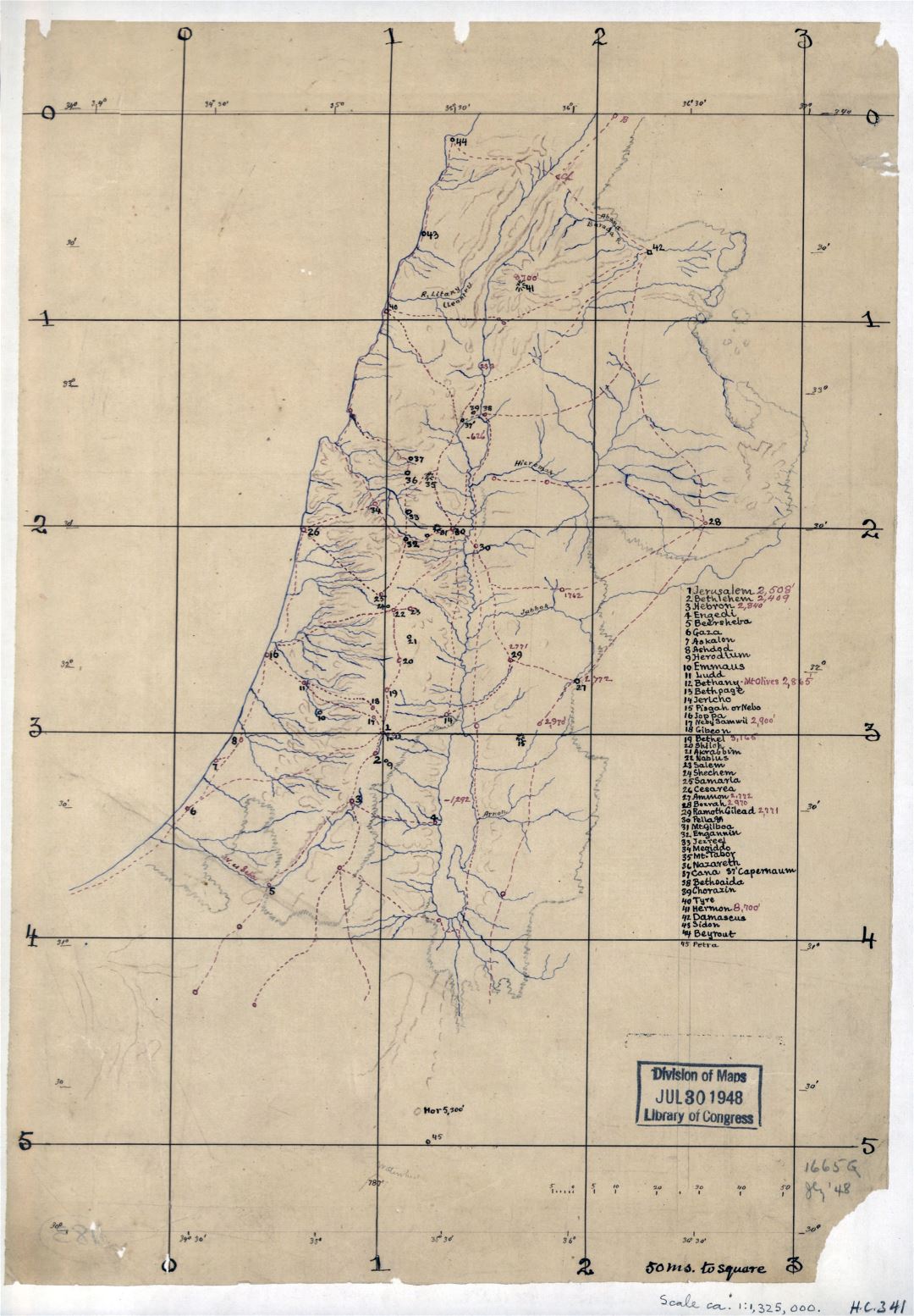 Large detailed old sketch map of Palestine - 188x