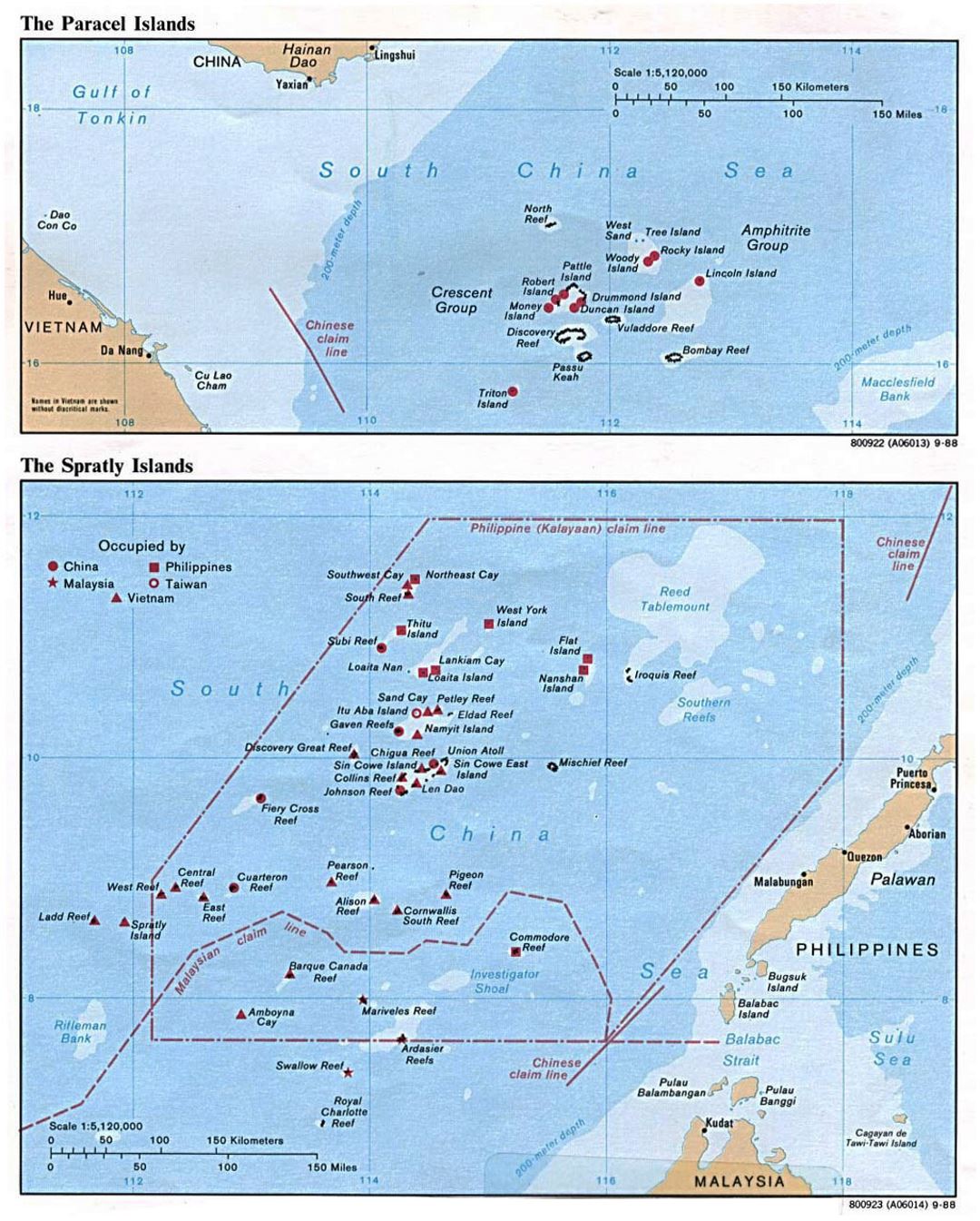 Detailed political map of Paracel Islands and Spratly Islands - 1988