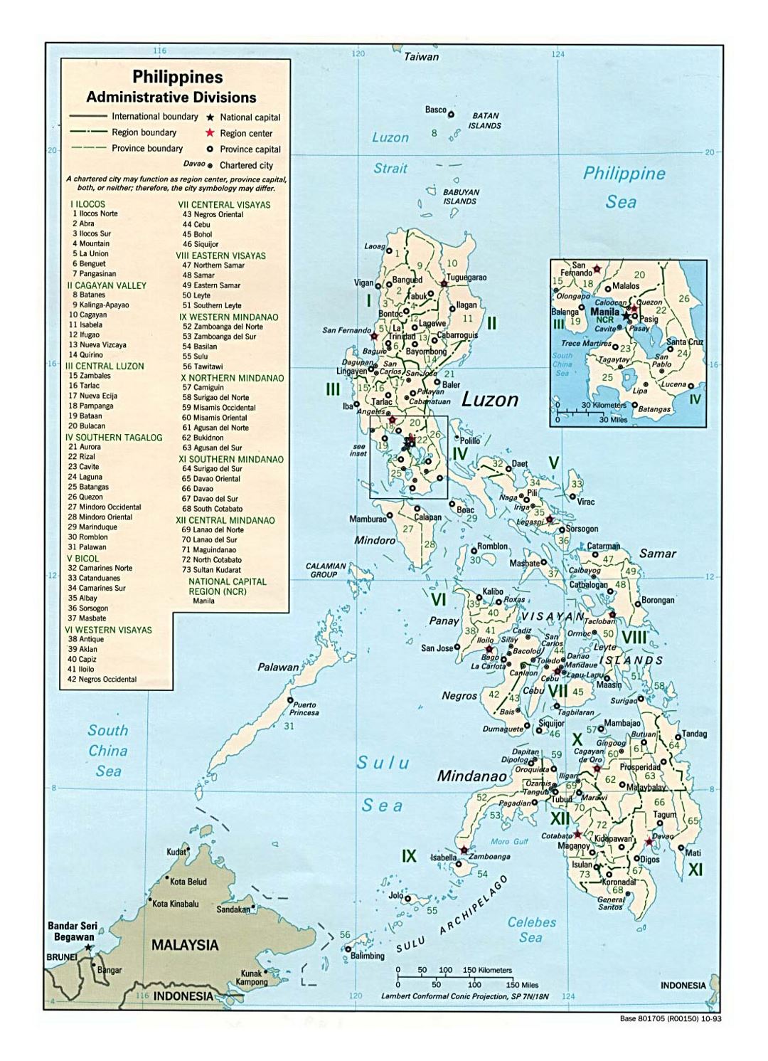 Detailed administrative divisions map of Philippines - 1993