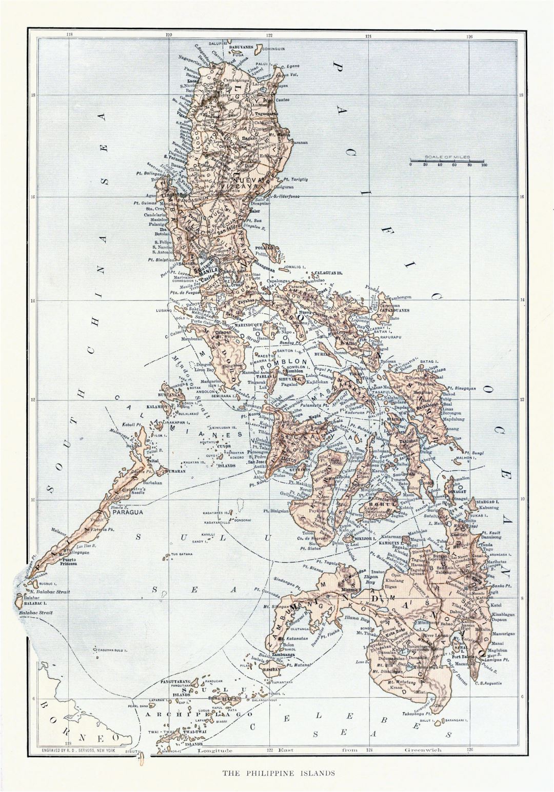 Large detailed old political and administrative map of Philippines with relief