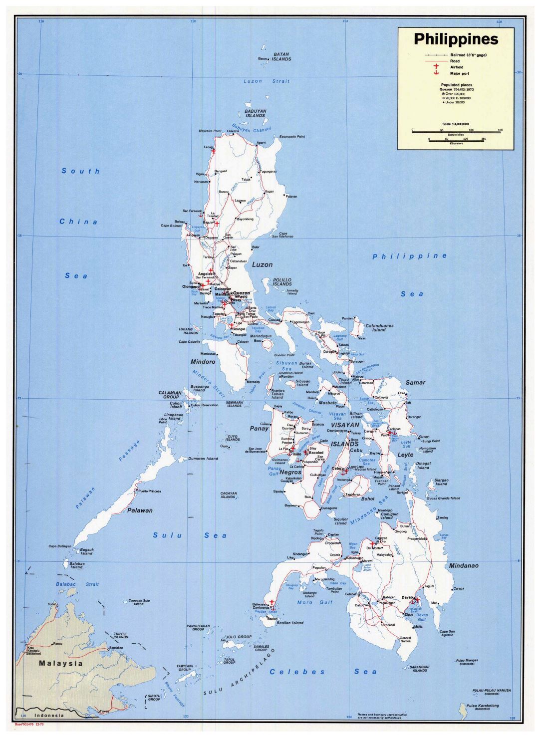 Large detailed political map of Philippines with roads, cities, seaports and airports - 1973