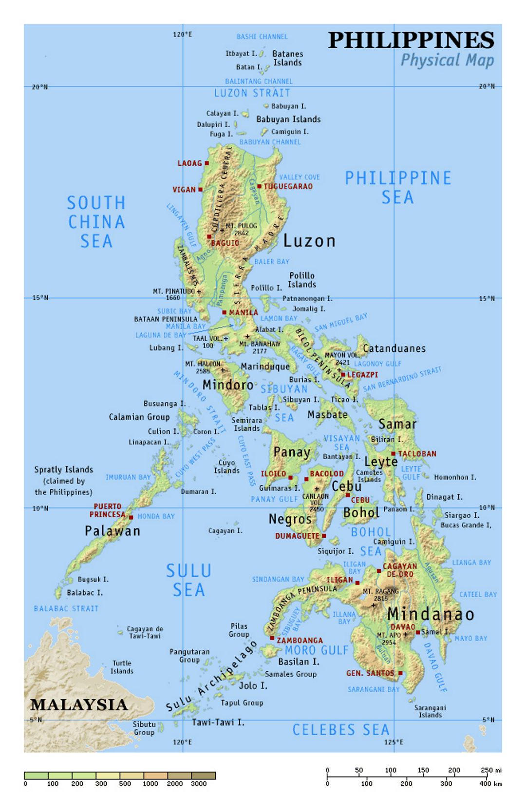 Physical Map Of Philippines Philippines