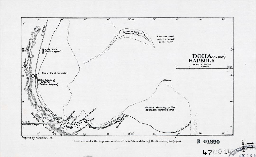 Large detailed map of Doha Al Bida harbour - 1937