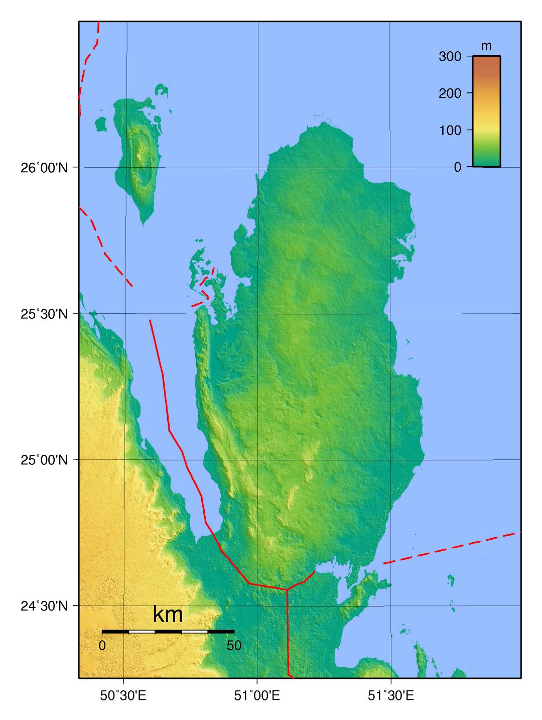 Large physical map of Qatar