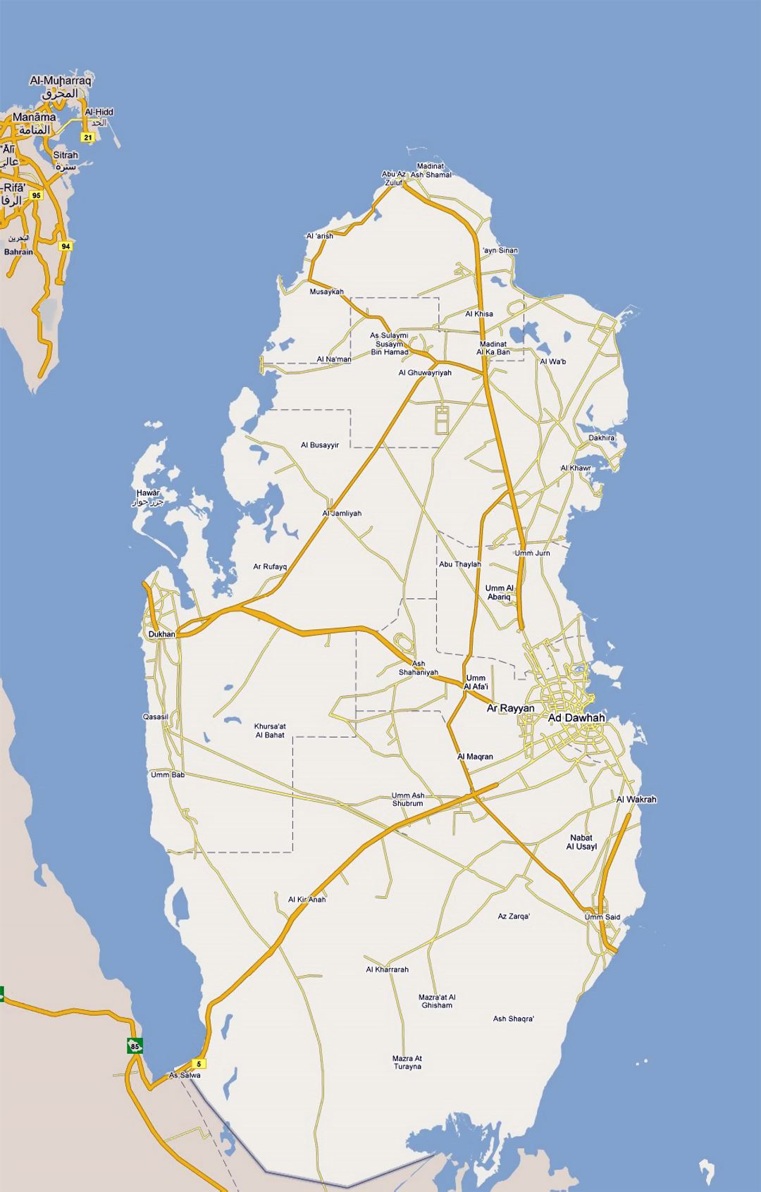 Large road map of Qatar with cities