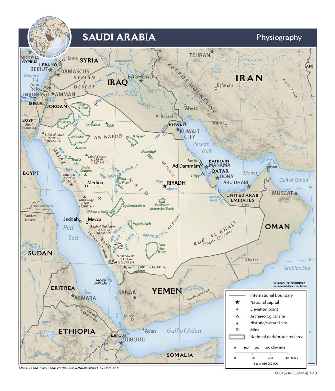 Detailed physiography map of Saudi Arabia - 2013
