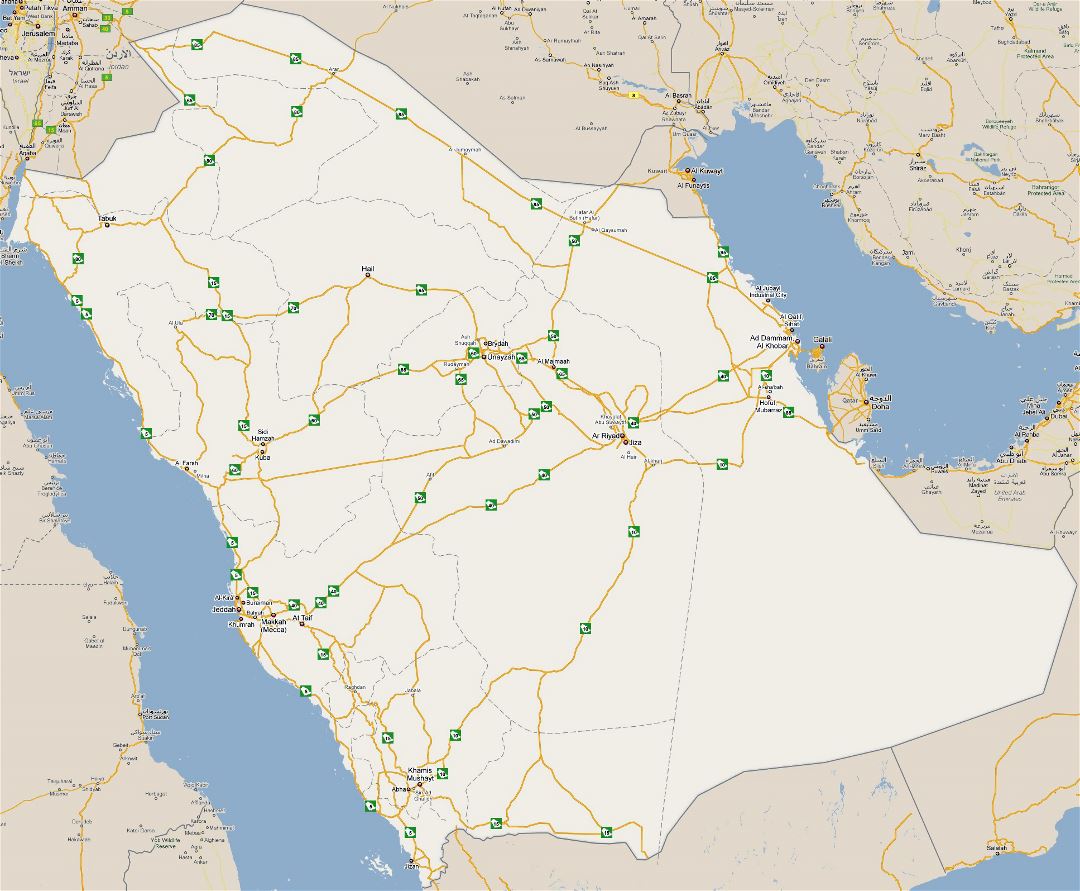 Large detailed road map of Saudi Arabia