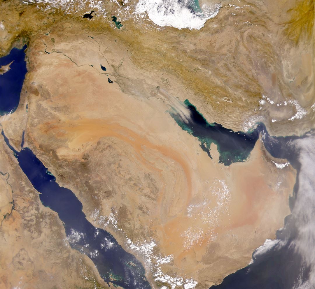 Large detailed satellite map of Saudi Arabia