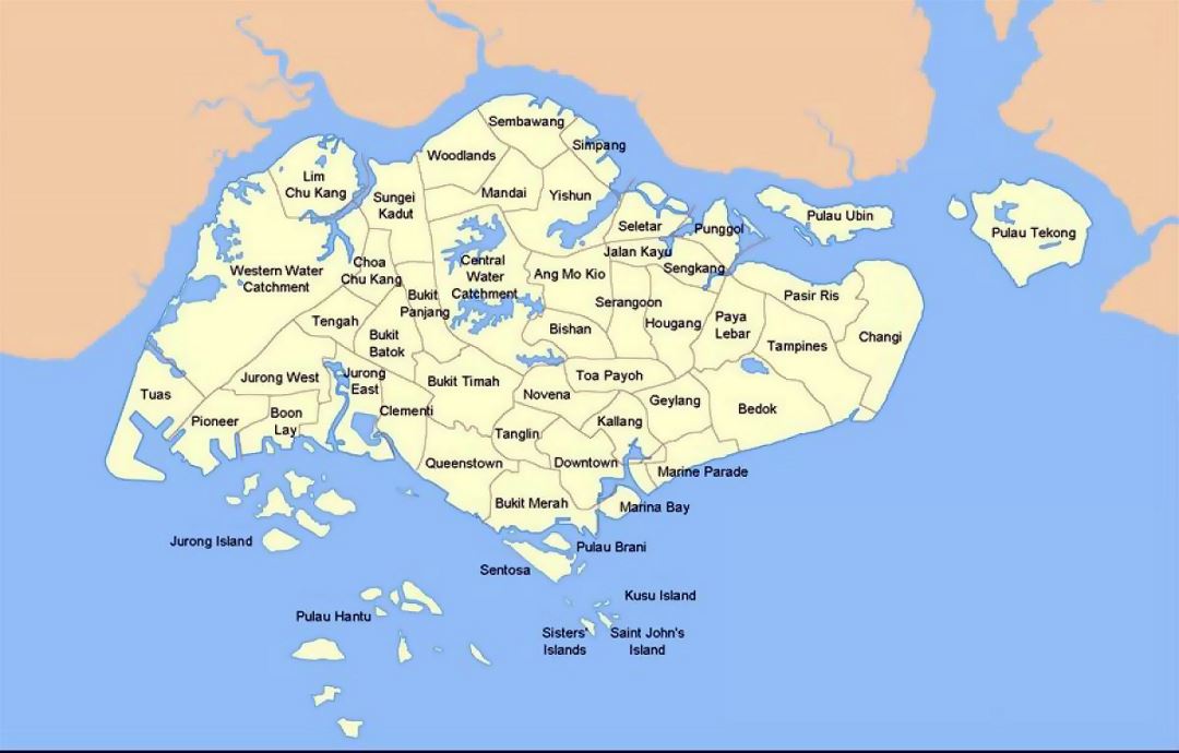 Detailed administrative divisions map of Singapore