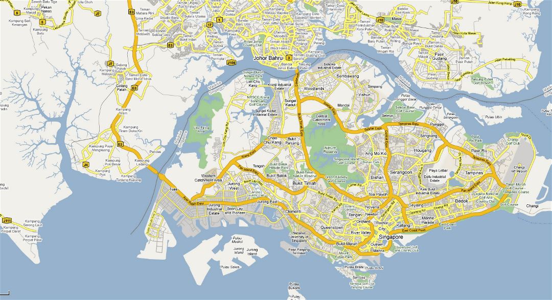 Detailed road map of Singapore