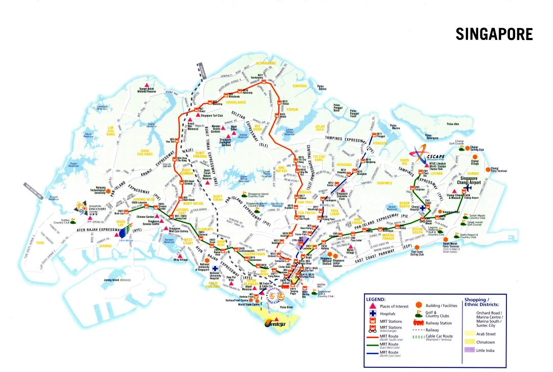 Large detailed tourist map of Singapore