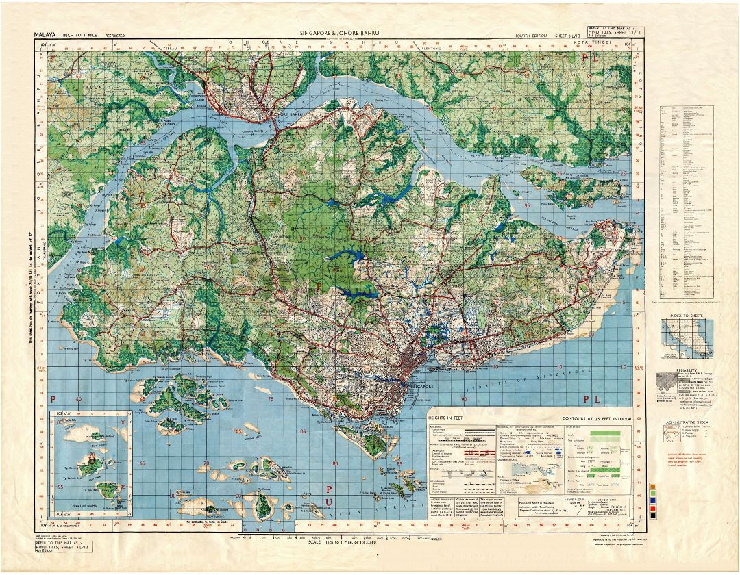 Large scale topographical map of Singapore - 1945