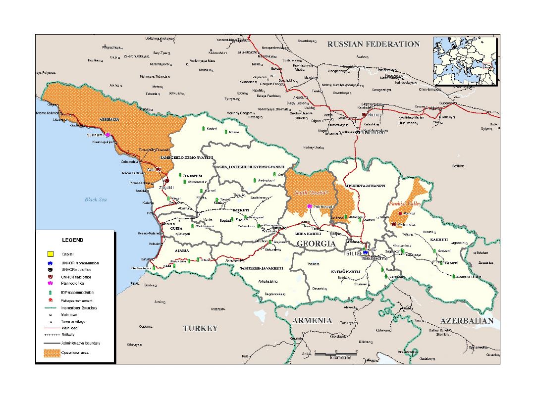Detailed administrative map of Georgia with Abkhazia and South Ossetia