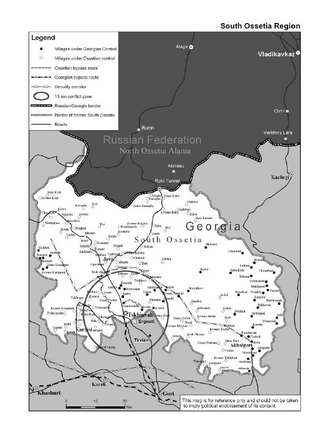 Detailed map of South Ossetia region