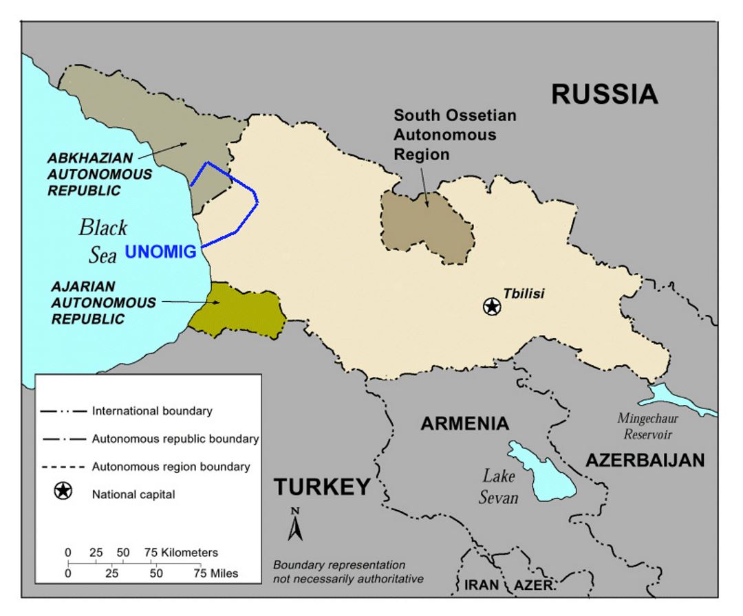 Detailed political map of Georgia with Abkhazia and South Ossetia