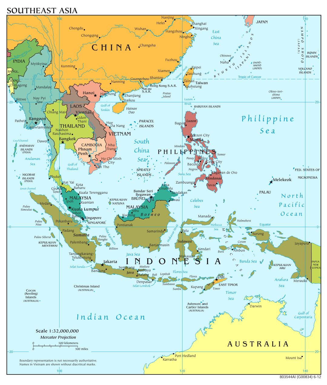 Large scale political map of Southeast Asia - 2012
