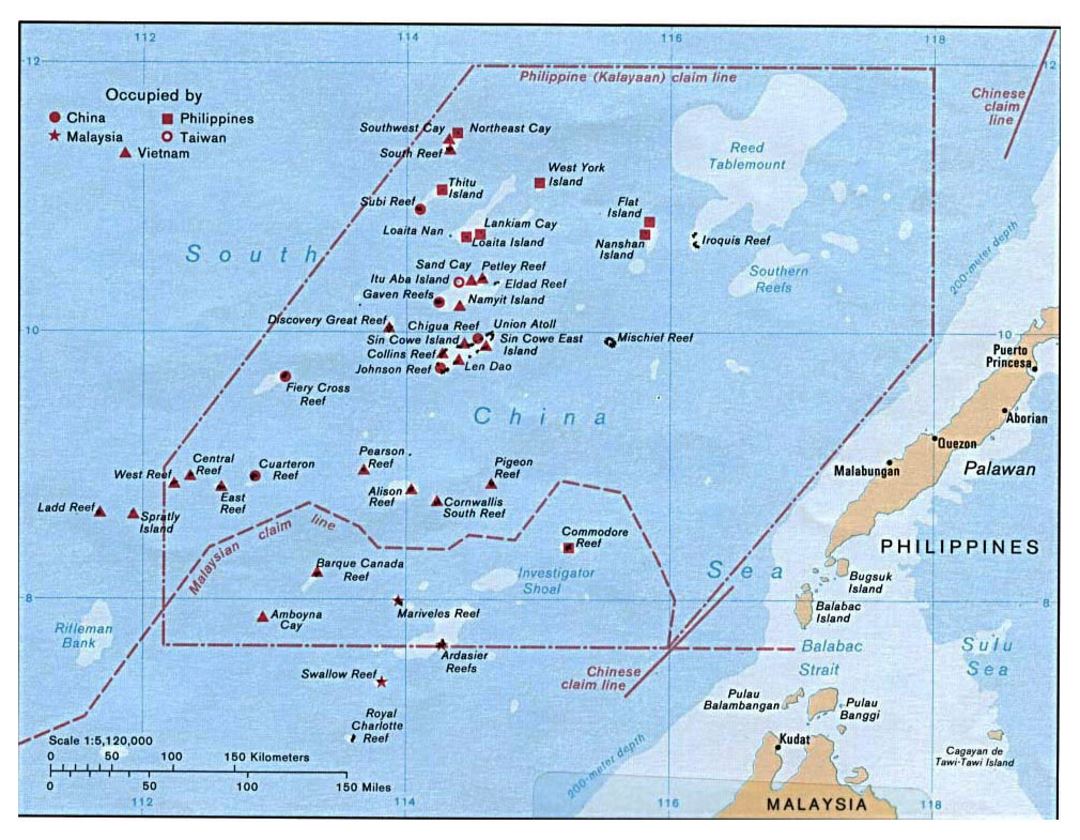 Detailed map of Spratly Islands
