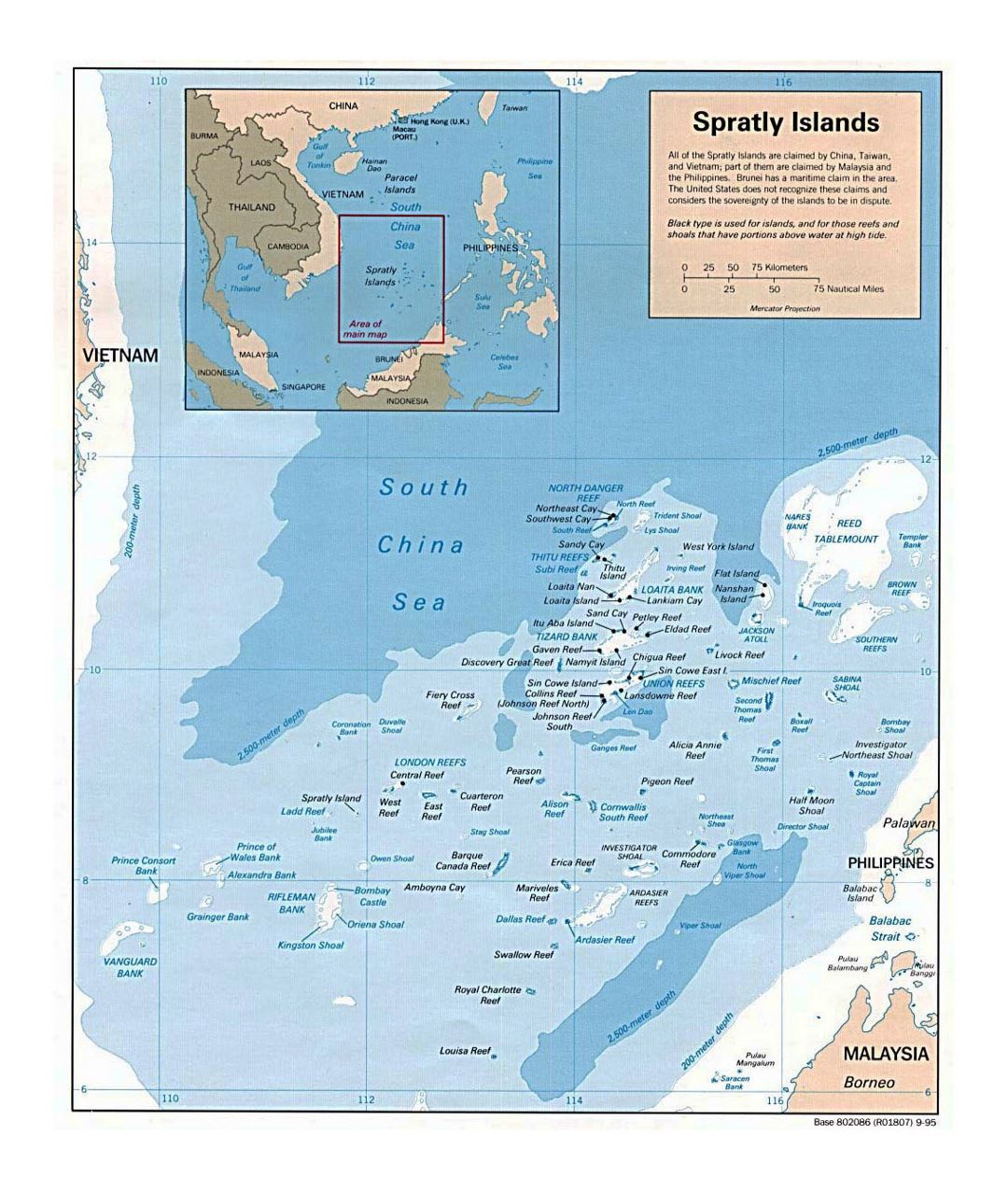 Large political map of Spratly Islands - 1995