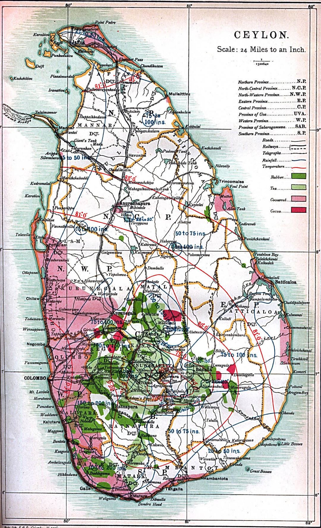 Detailed old map of Ceylon (Sri Lanka) - 1914