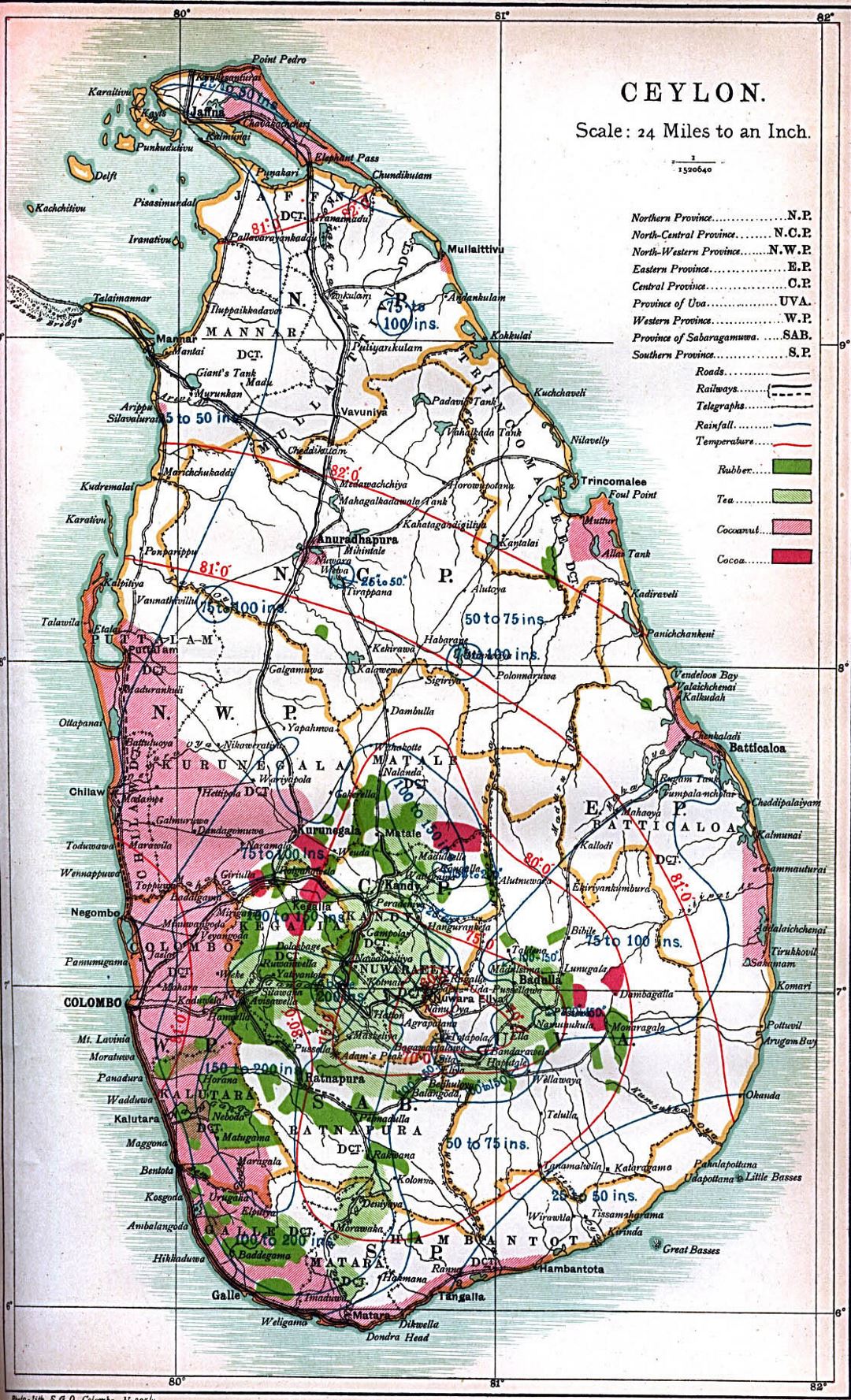 Detailed old map of Ceylon (Sri Lanka) - 1914