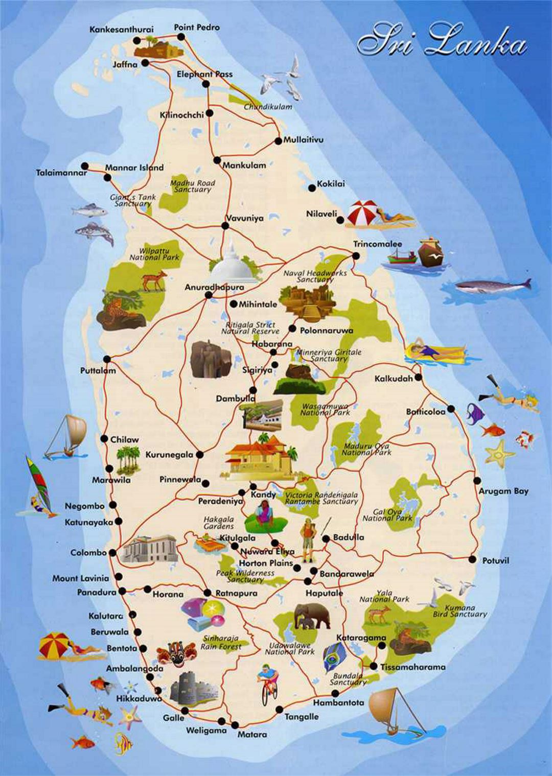 Detailed tourist map of Sri Lanka