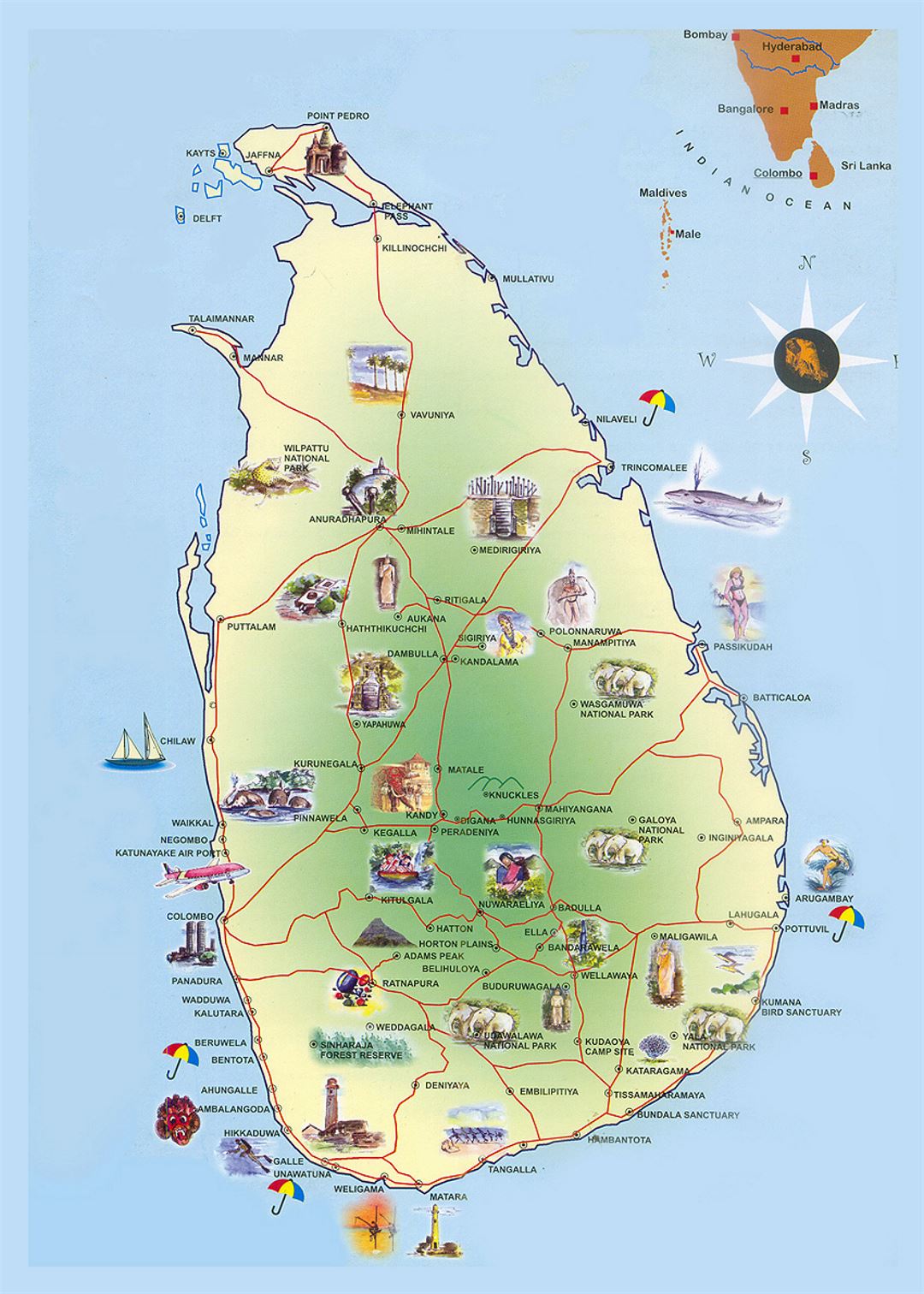 Detailed travel map of Sri Lanka