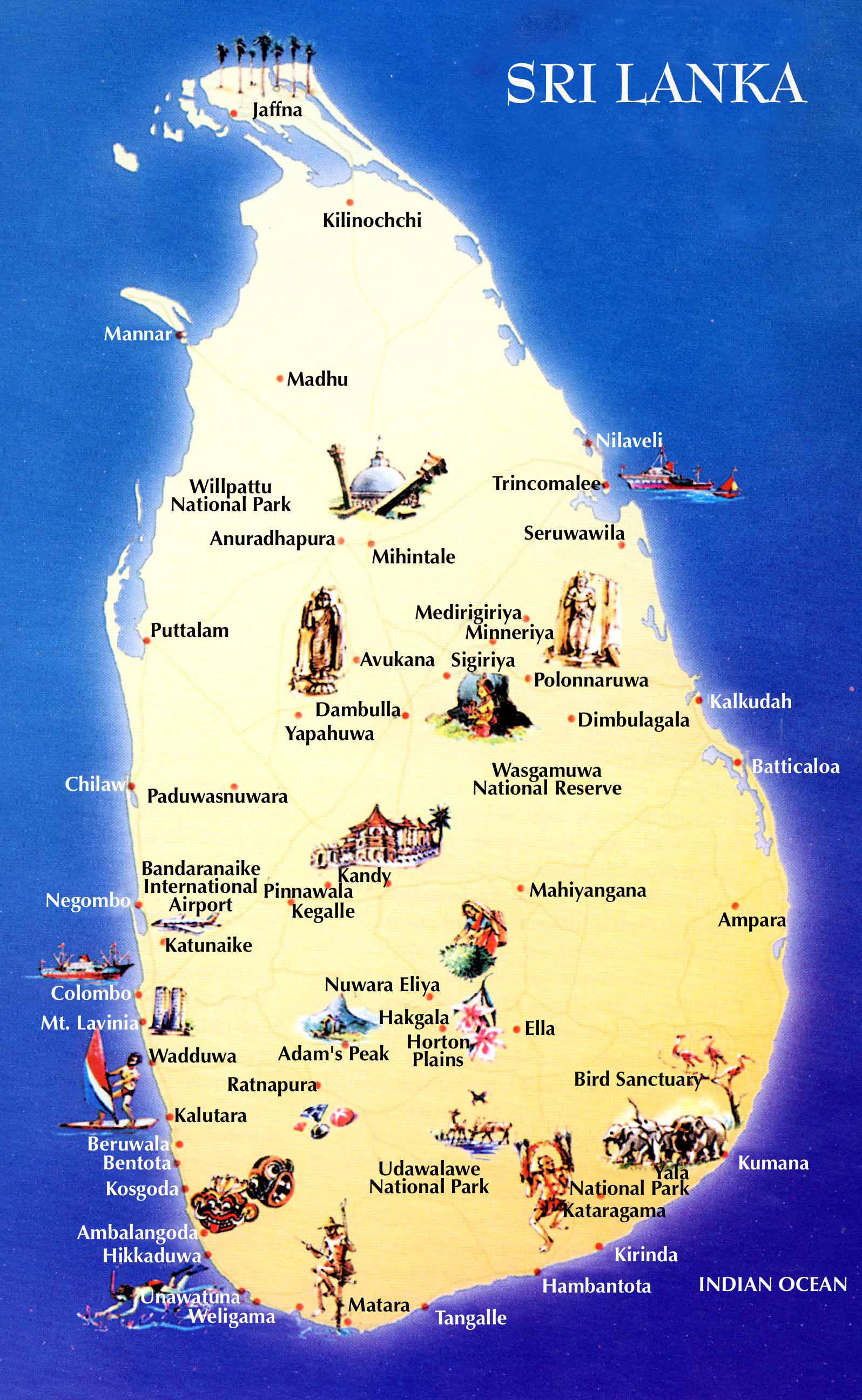 sri lanka map with tourist attractions