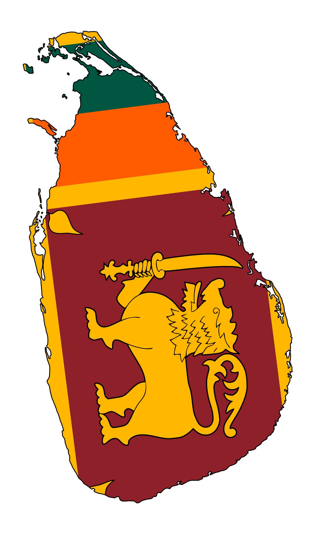 Large flag map of Sri Lanka