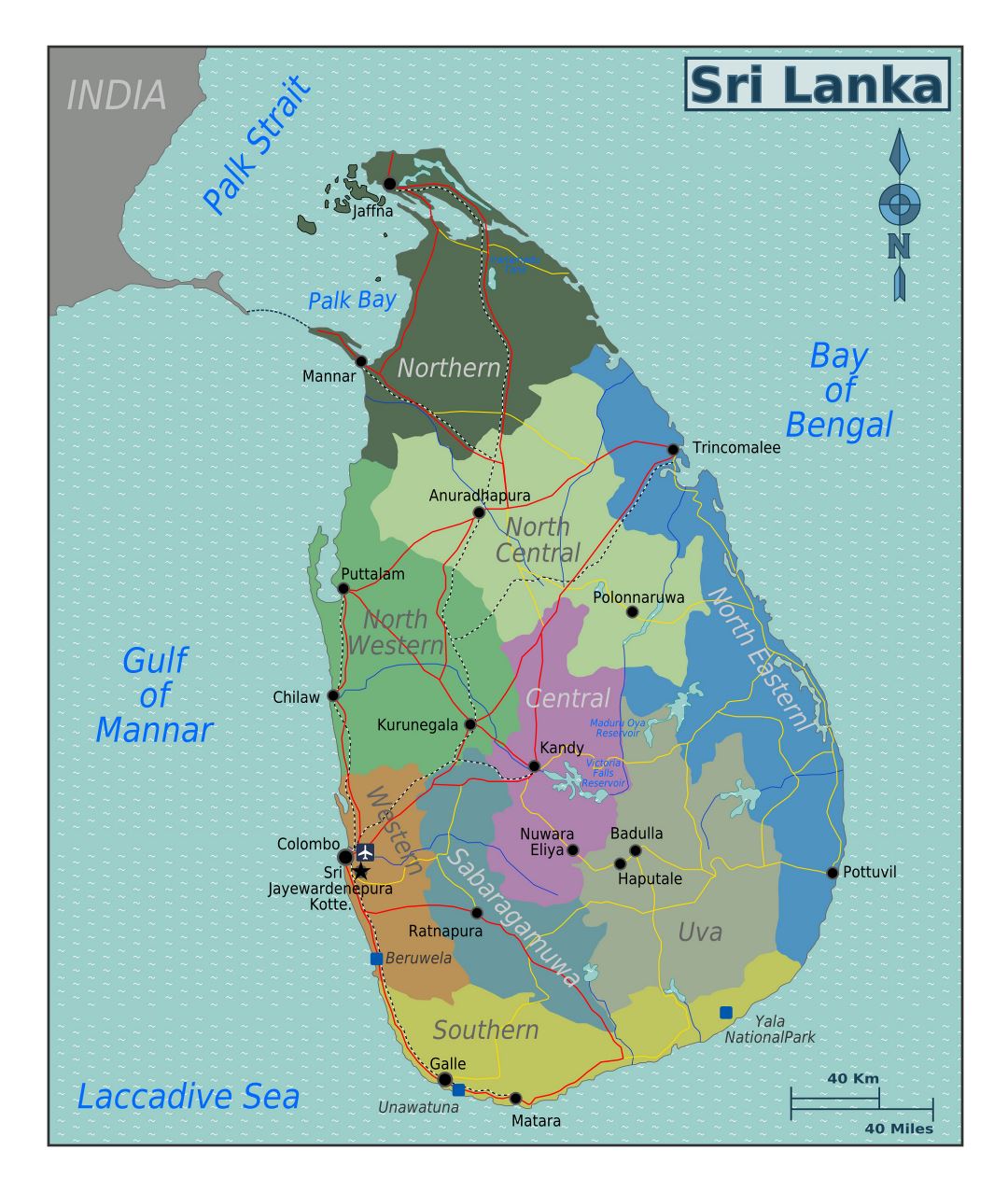 Large regions map of Sri Lanka