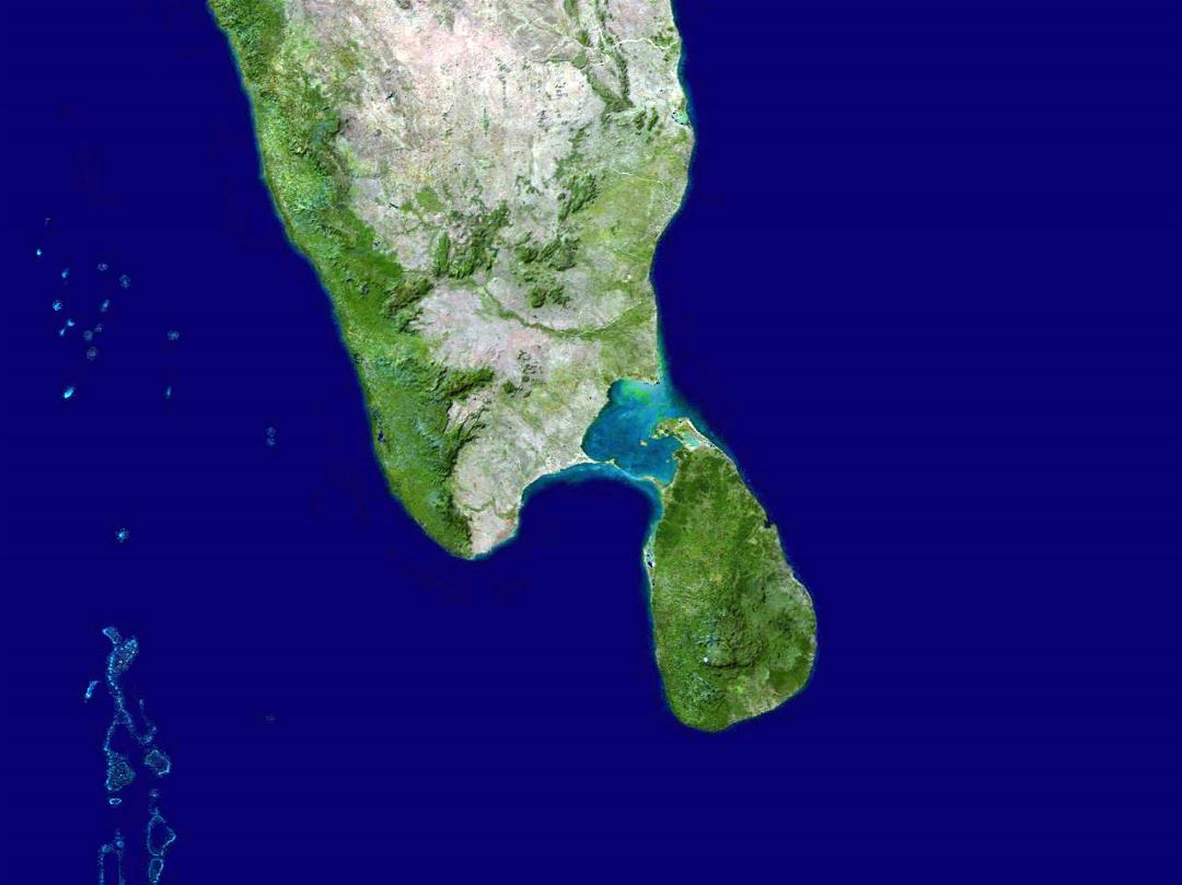 Large satellite map of South India and Sri Lanka