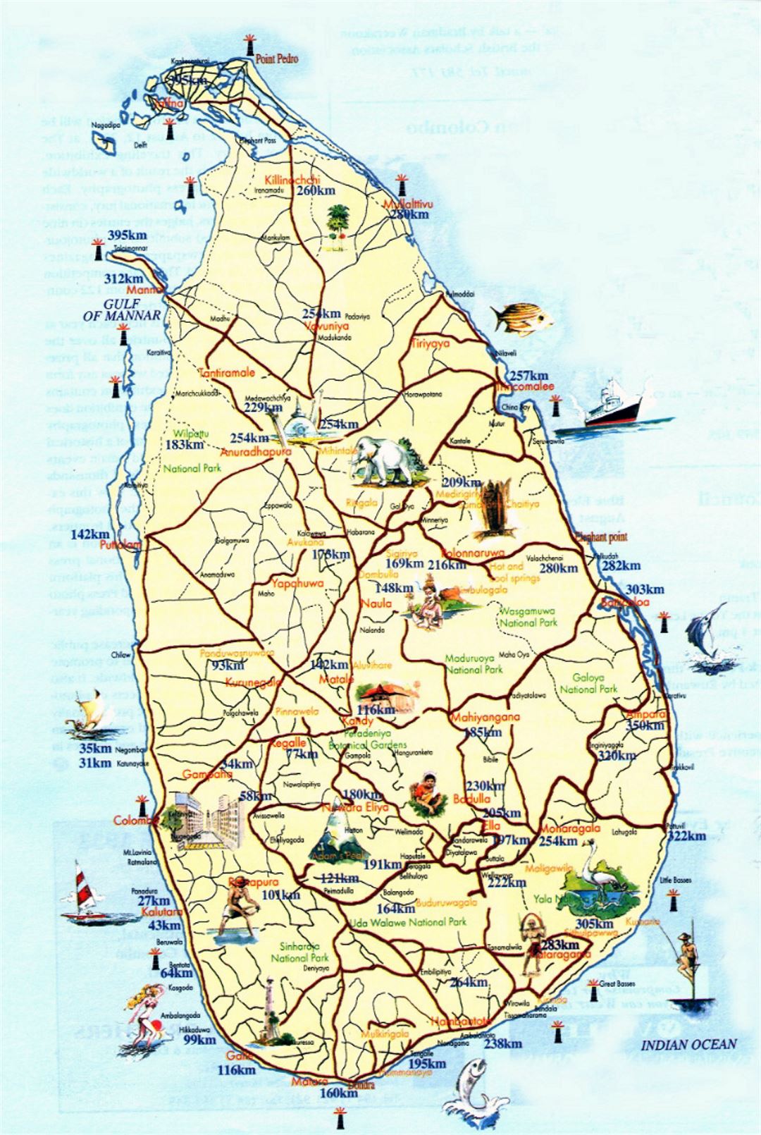 Tourist map of Sri Lanka