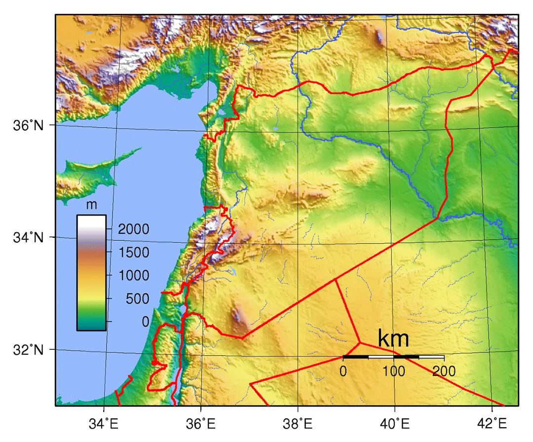 Detailed topographical map of Syria