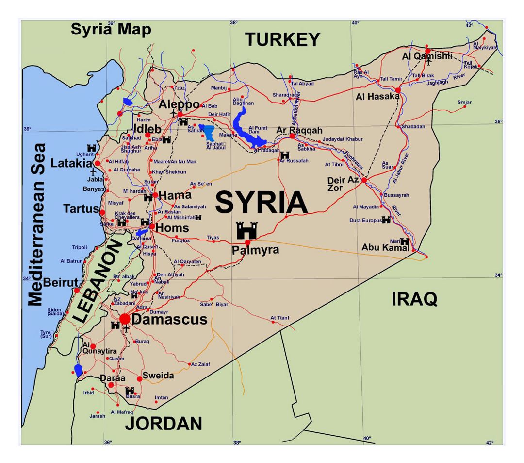 Detailed tourist map of Syria
