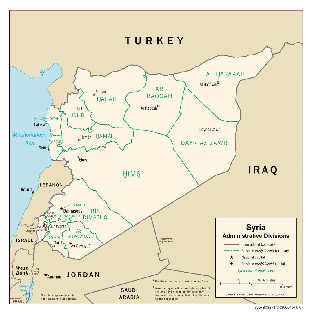 Large administrative divisions map of Syria - 2007