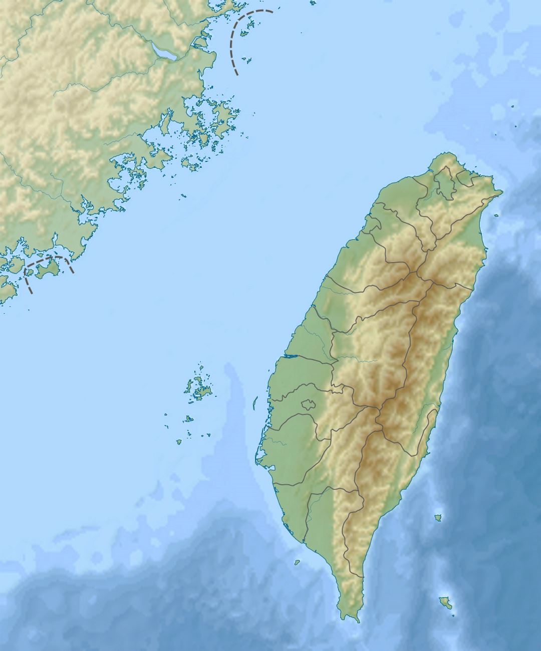 Detailed relief map of Taiwan