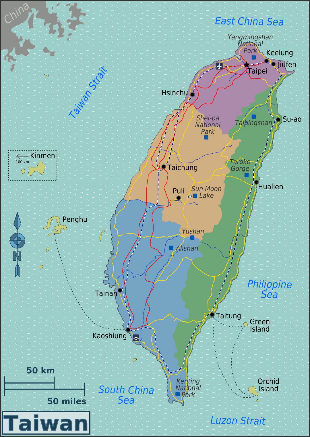 Large regions map of Taiwan