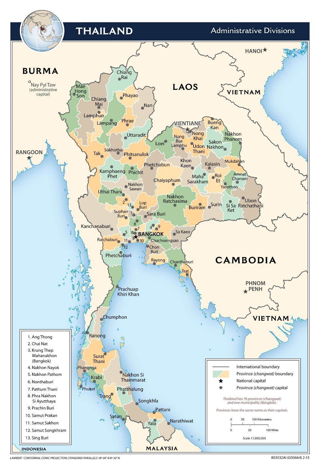 Large administrative divisions map of Thailand - 2013