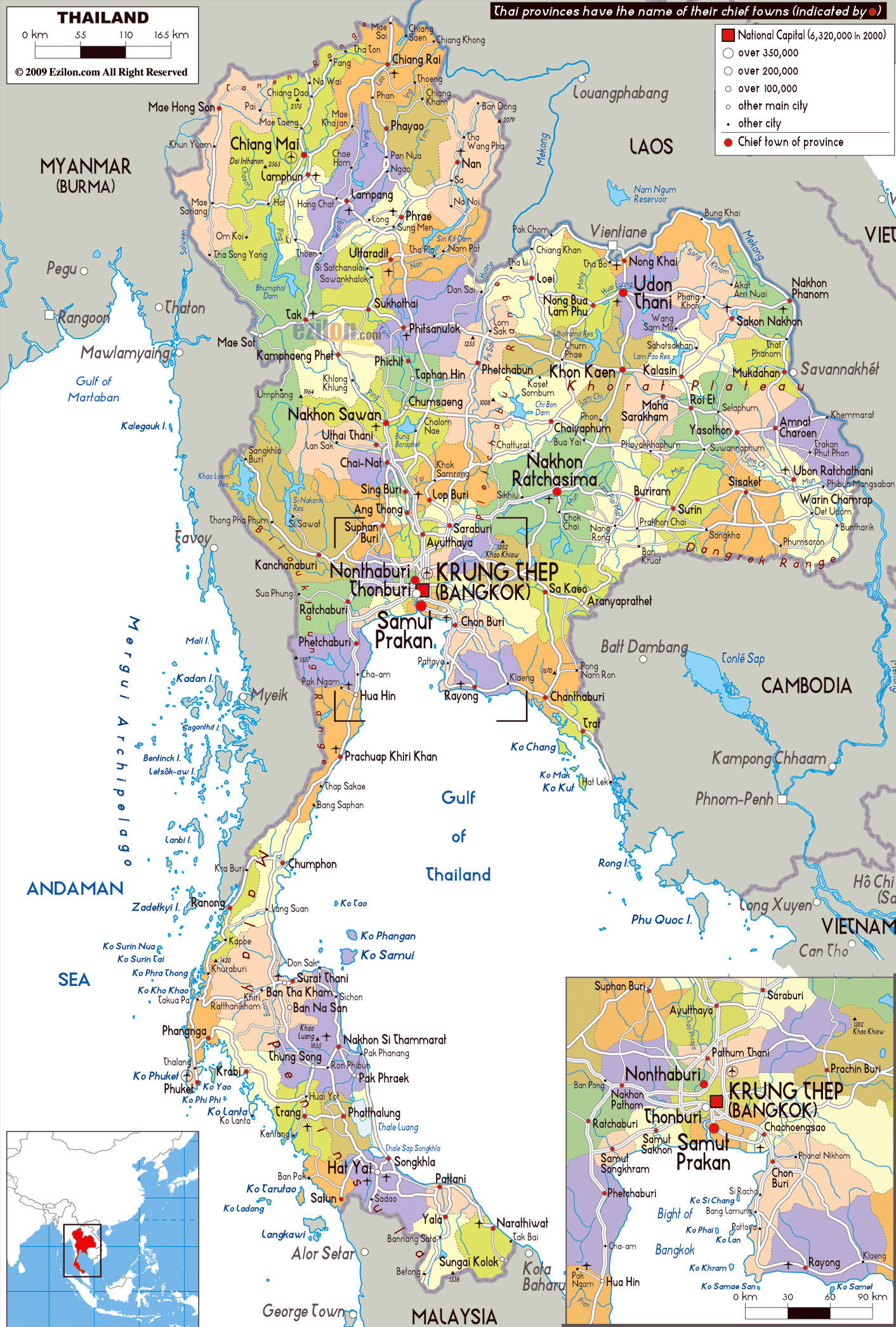 Large Political And Administrative Map Of Thailand With Roads Cities And Airports Thailand