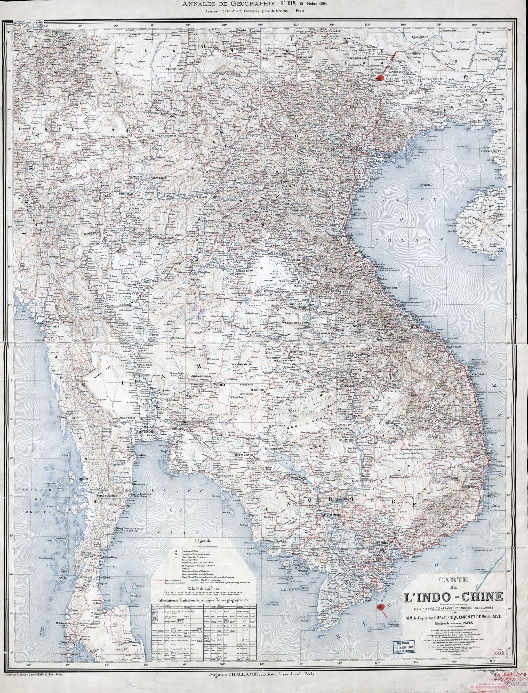 Large scale detailed old map of Indochina - 1895