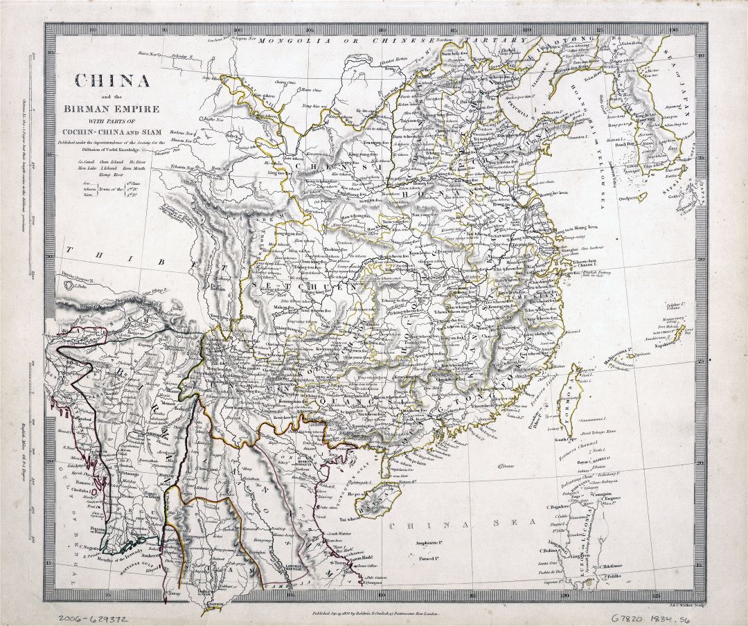 Large scale old map of China and the Birman Empire with parts of Cochin China and Siam - 1834